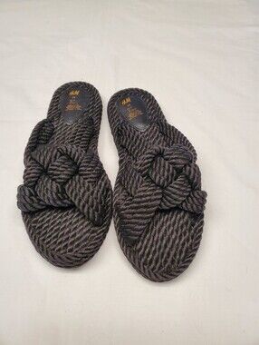 H&M Black Braided Rope Knot Slide Sandals Women's Size 7 (EUR 38) Beach Vacation